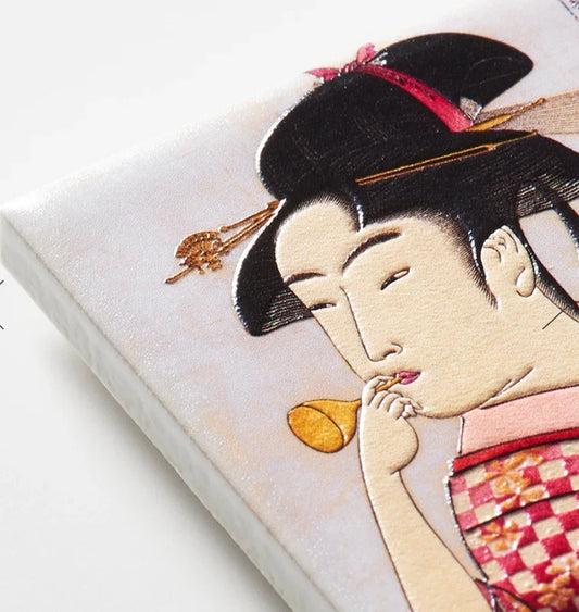Magnet Ukiyo-e Kitagawa Utamaro Woman Blowing a Poppin Mino ware tiles - Casa TSUGU