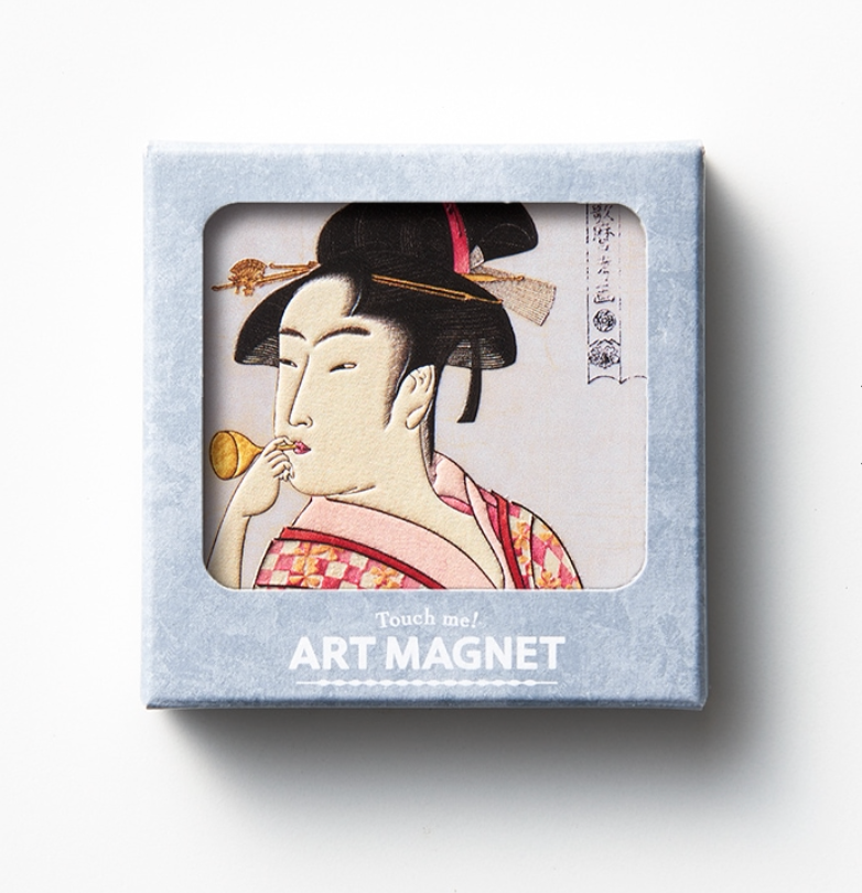Magnet Ukiyo-e Kitagawa Utamaro Woman Blowing a Poppin Mino ware tiles - Casa TSUGU