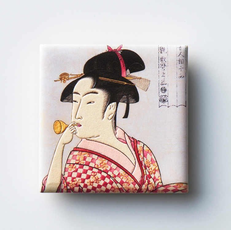 Magnet Ukiyo-e Kitagawa Utamaro Woman Blowing a Poppin Mino ware tiles - Casa TSUGU